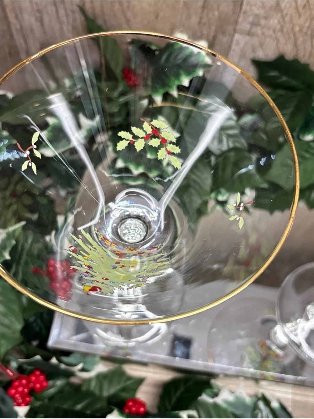 Spode Christmas Tree Martini Glass Gold Rim Single Stem Set Of 2Holidaycheer
